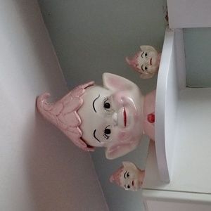 Vintage Elf Head Cookie Jar And Salt Pepper Shakers